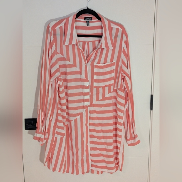 Jones New York Pink White Stripe Shirt Dress 1X - Picture 2 of 8